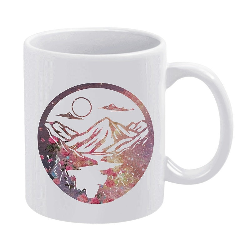 Tailorly White Ceramic 11 oz Mug - Majestic River Valley With Glowing Moon Under Shimmering Celestial Galaxy Textures Mountain