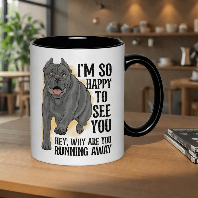 Tailorly Black Accent 11 oz Mug - "im to hey why are you fleeing" text