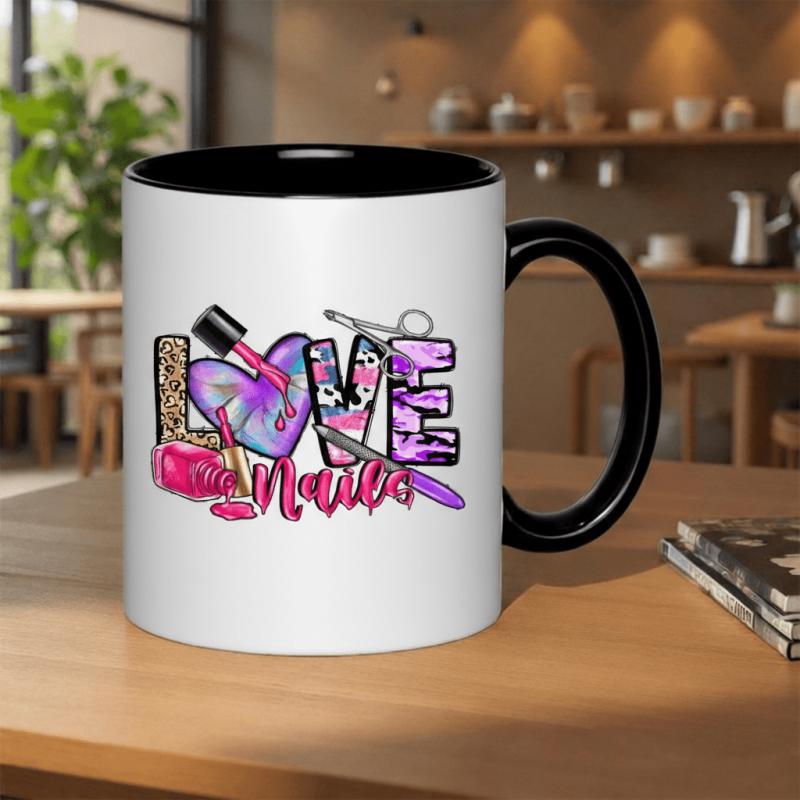 Tailorly Black Accent 11 oz Mug - an 11oz ceramic mug designed for nail technicians and manicurists featuring a theme its microwave safe and