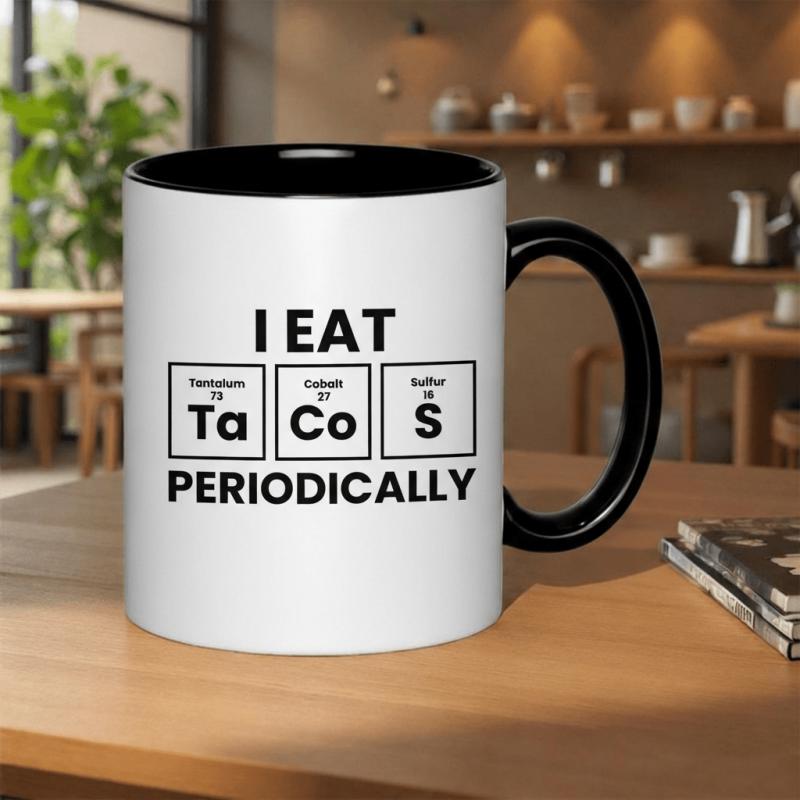 Tailorly Black Accent 11 oz Mug - tacos periodic table chemistry pun 11oz printed ceramic mug ceramic mugs mug ceramic drinkware illustration
