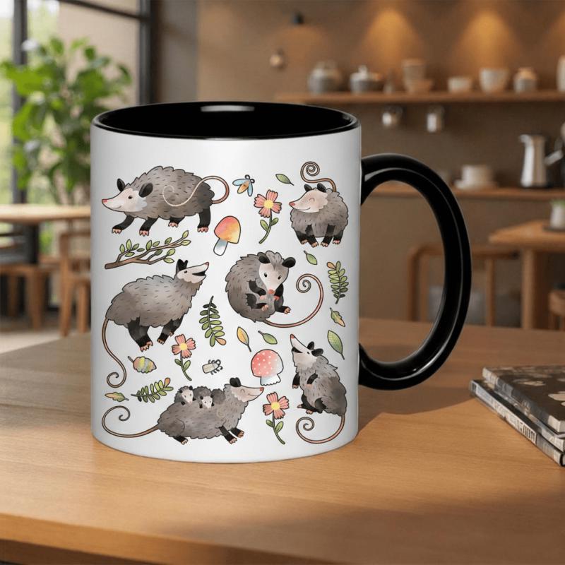 Tailorly Black Accent 11 oz Mug - cute opossum family