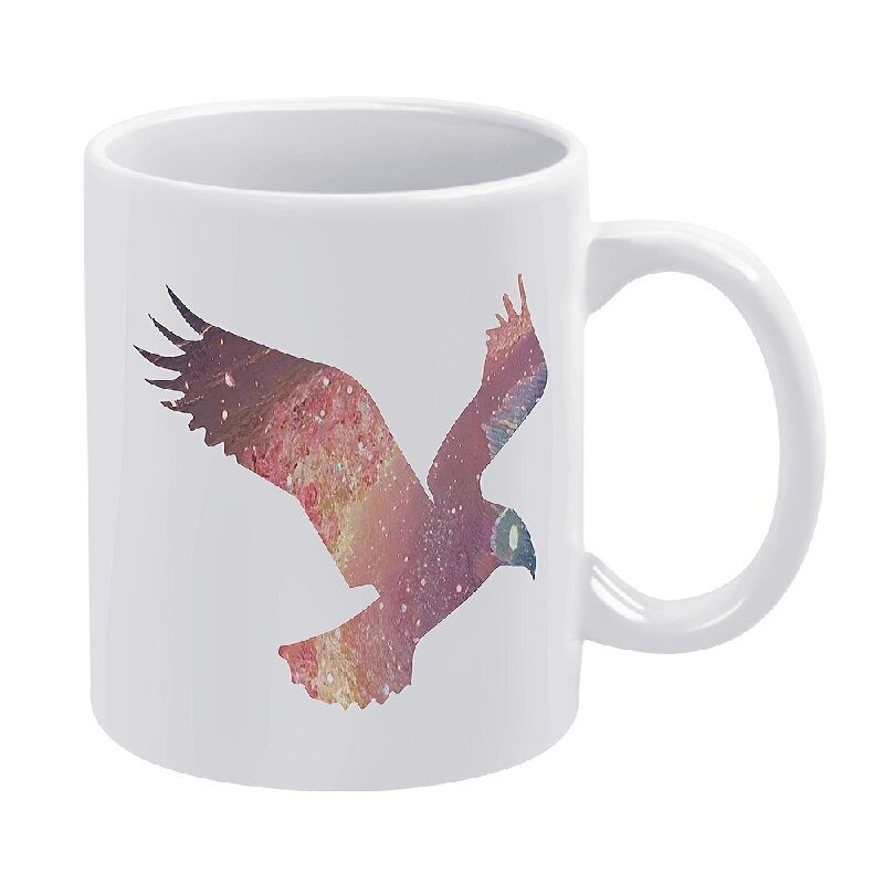 Tailorly White Ceramic 11 oz Mug - Majestic Soaring Silhouette Filled With Shimmering Cosmic Galaxy Stars And Nebula Eagle