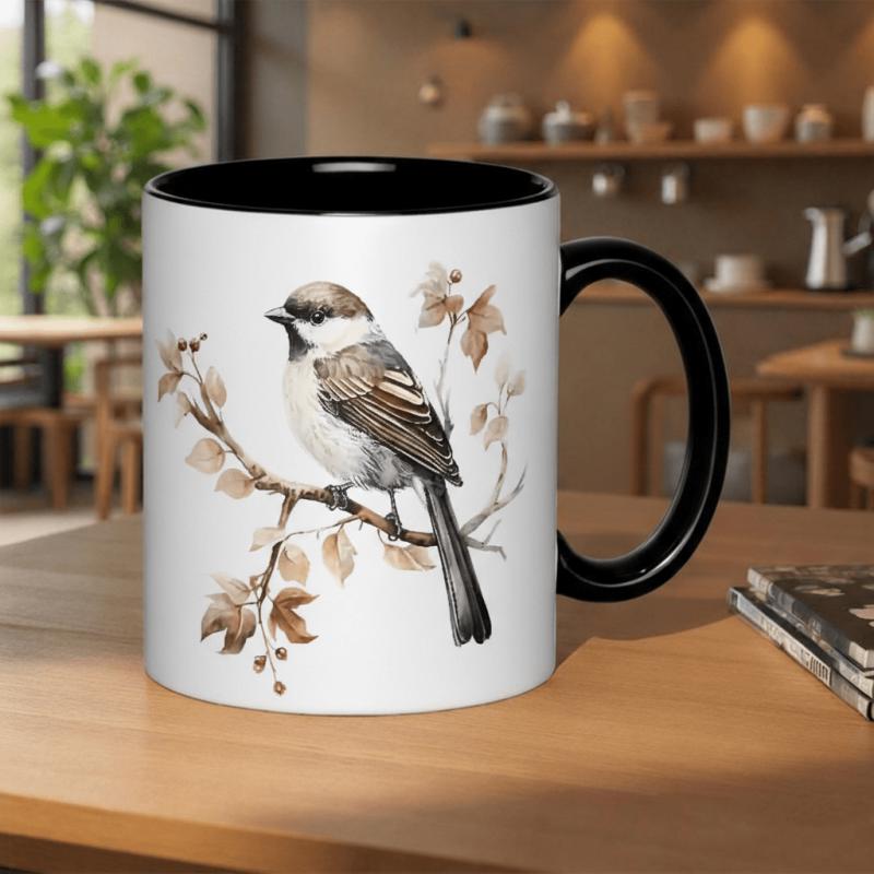 Tailorly Black Accent 11 oz Mug - vintage floral pattern with delicate roses and greenery