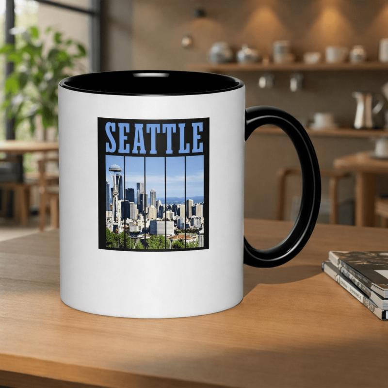 Tailorly Black Accent 11 oz Mug - seattle a window cityscape 11oz printed ceramic ceramic coffee cup food grade ceramic drinking cups gradient