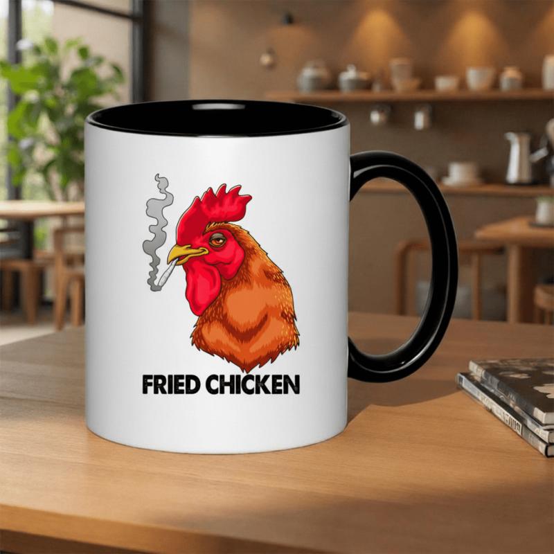 Tailorly Black Accent 11 oz Mug - fried chicken and cool rooster smoking