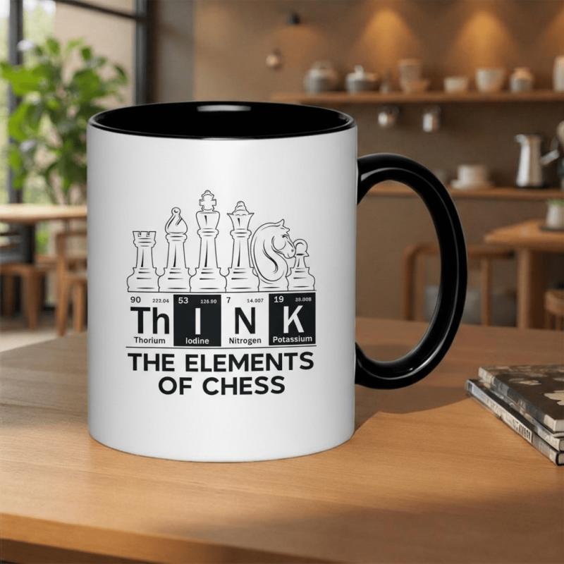 Tailorly Black Accent 11 oz Mug - periodic table chess-themed print