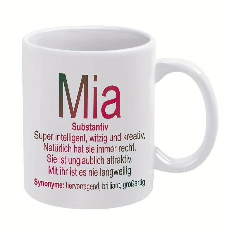 Tailorly White Ceramic 11 oz Mug - Mia Solid White Ceramic Material Featuring Personalized Name Definition Design Mug