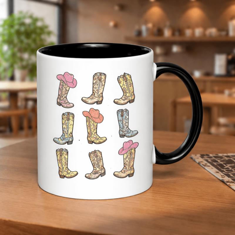 Tailorly Black Accent 11 oz Mug - western style cowgirl boots and hats