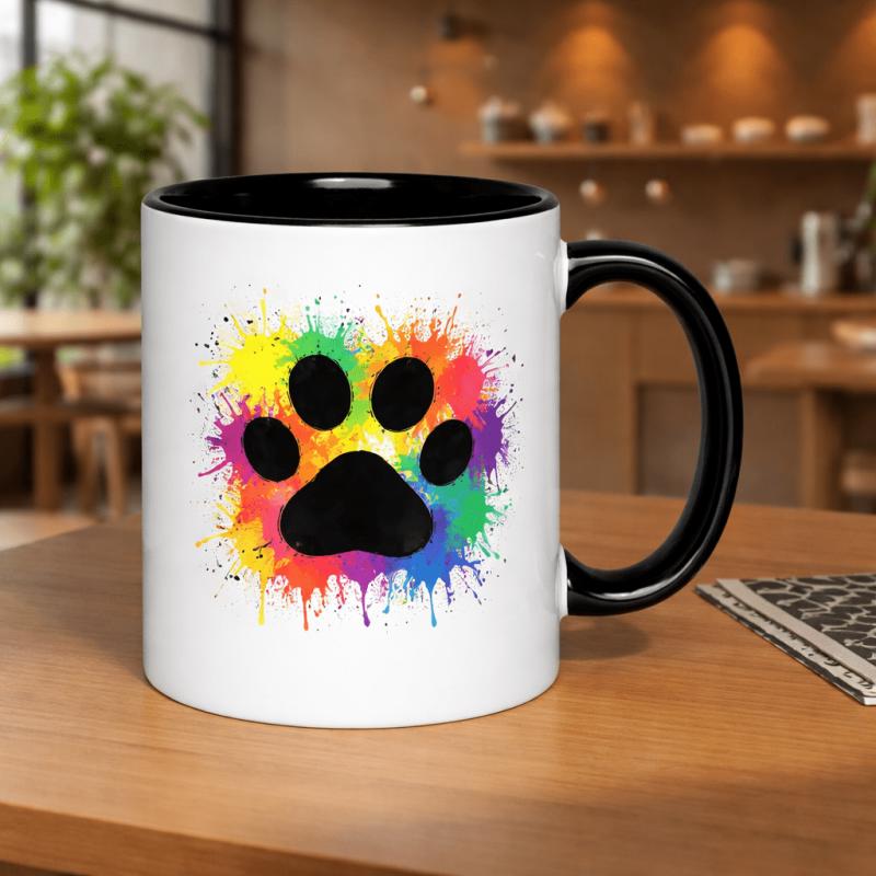 Tailorly Black Accent 11 oz Mug - paw print splash
