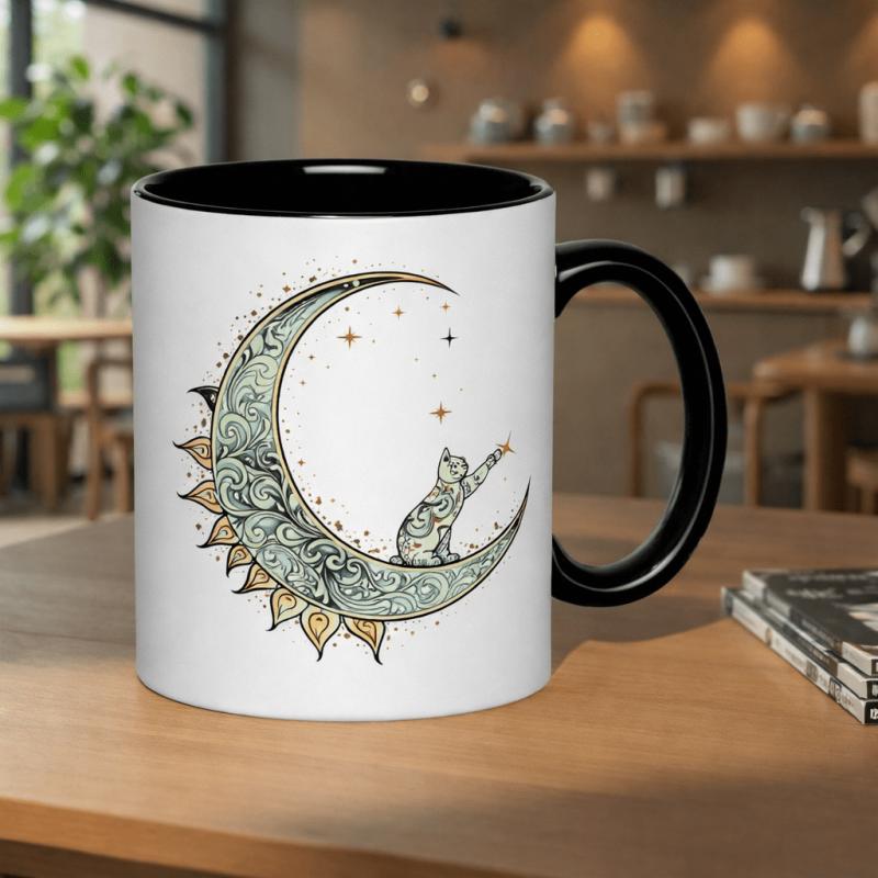 Tailorly Black Accent 11 oz Mug - cat stretching