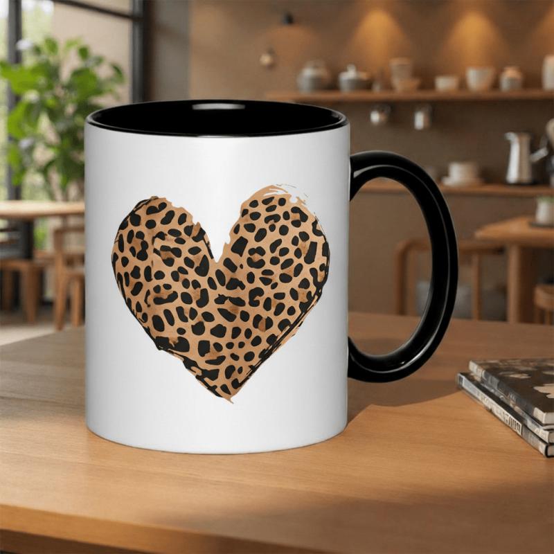 Tailorly Black Accent 11 oz Mug - leopard print heart graphic