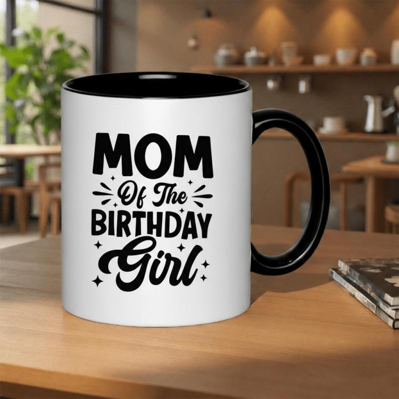 Tailorly Black Accent 11 oz Mug - mom of the birthday girl text