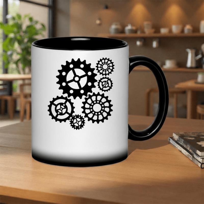 Tailorly Black Accent 11 oz Mug - steampunk gears mechanical engineering art printed gear design