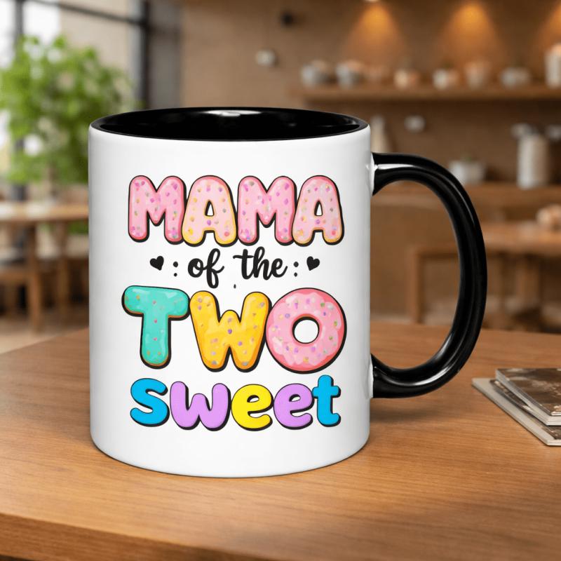 Tailorly Black Accent 11 oz Mug - mama of two birthday text with decorative elements