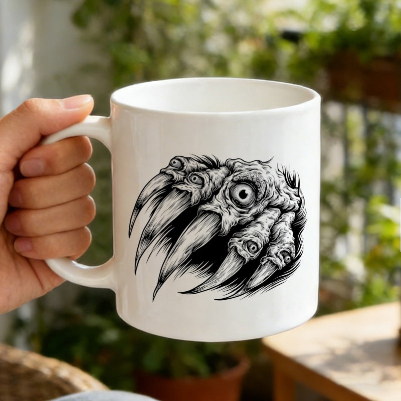 Tailorly White Ceramic 11 oz Mug - Sharp Pointy Talons With A Menacing Eye Embedded Within Claw