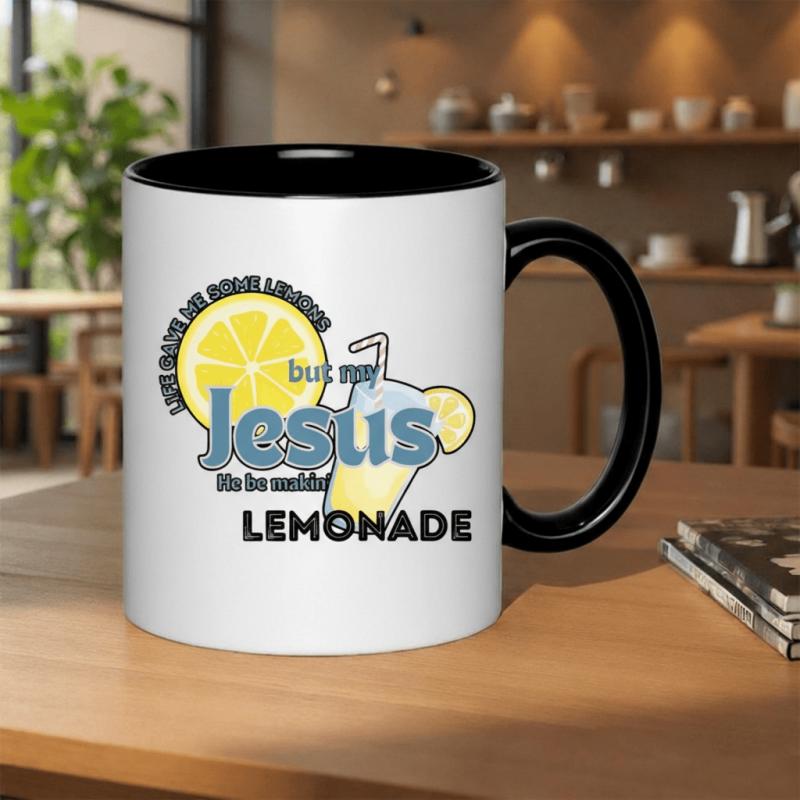 Tailorly Black Accent 11 oz Mug - life gave me some lemons but my he be lemonade text and lemons illustration