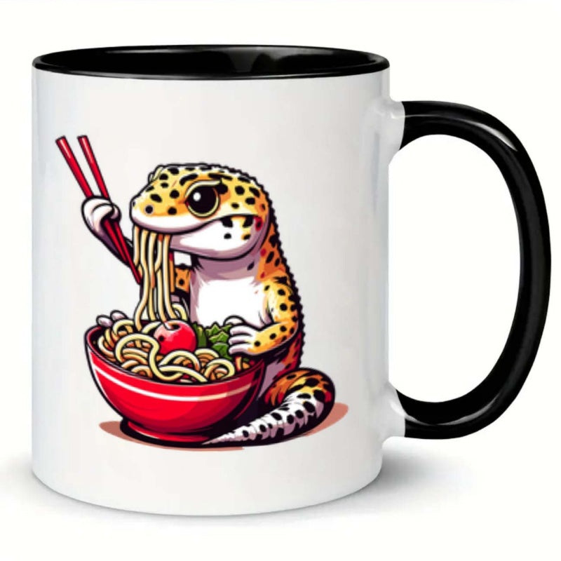 Tailorly Black Accent 11 oz Mug - lizard eating noodles