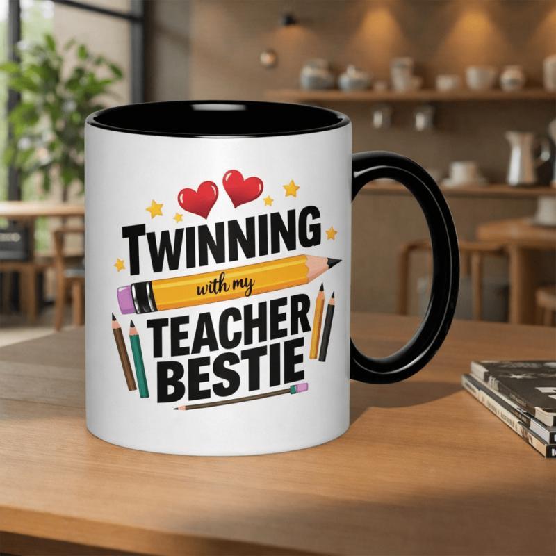 Tailorly Black Accent 11 oz Mug - pencil hearts stars