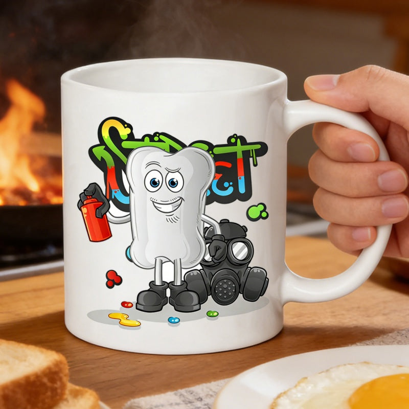 Tailorly White Ceramic 11 oz Mug - Street Urban Style Graffiti Character Holding Red Spray Can Character