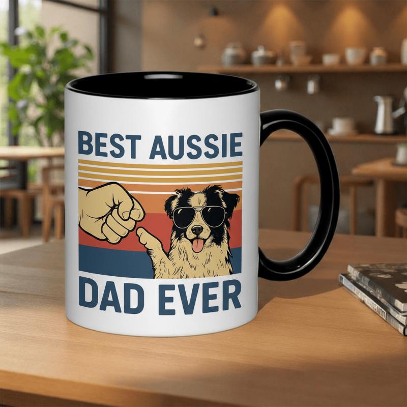 Tailorly Black Accent 11 oz Mug - best dad ever funny dog with glasses retro sunset