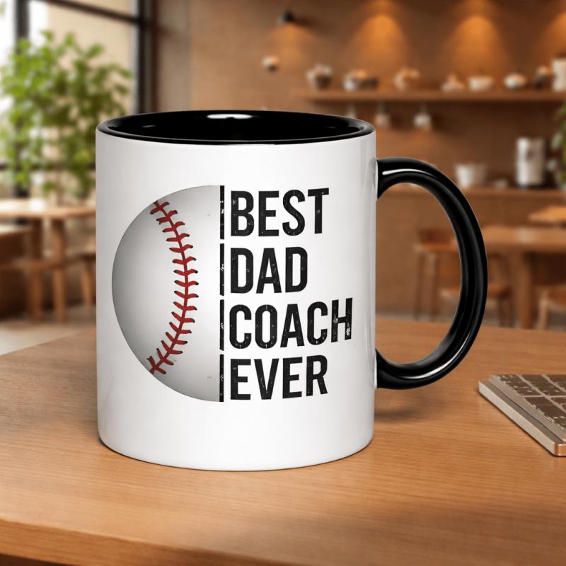Tailorly Black Accent 11 oz Mug - best dad ever baseball mug gift
