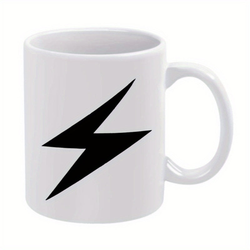Tailorly White Ceramic 11 oz Mug - Bold Minimalist Black Silhouette Striking Sharp Electric Energy Charged Iconic Lightning Bolt