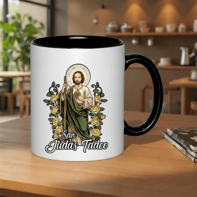 Tailorly Black Accent 11 oz Mug - yellow roses religious design