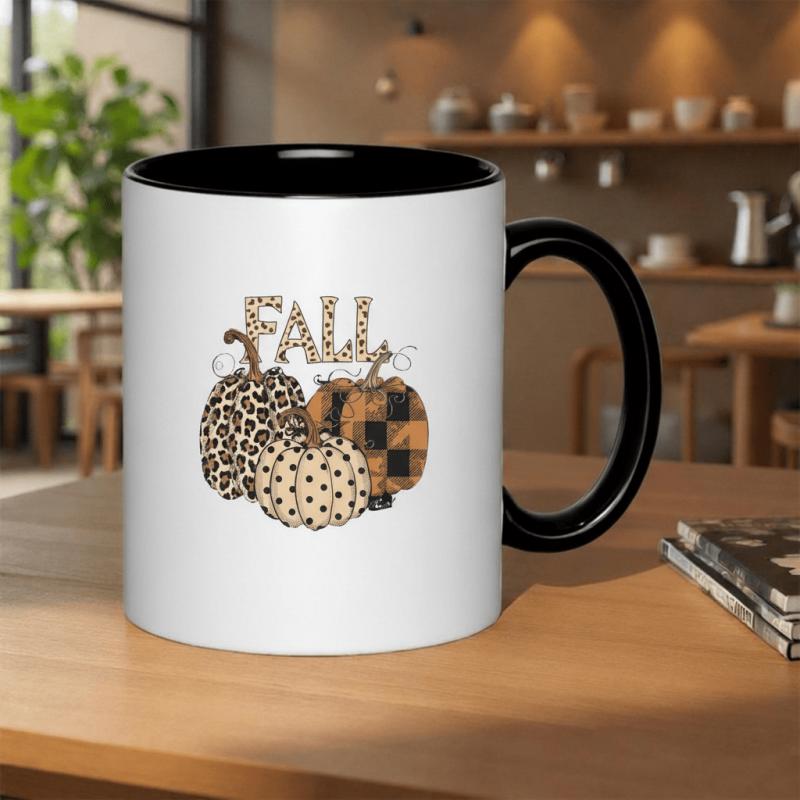 Tailorly Black Accent 11 oz Mug - fall plaid polka dot