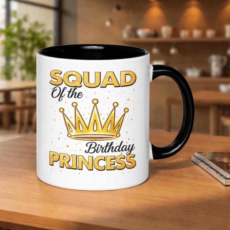 Tailorly Black Accent 11 oz Mug - squad of the birthday princess