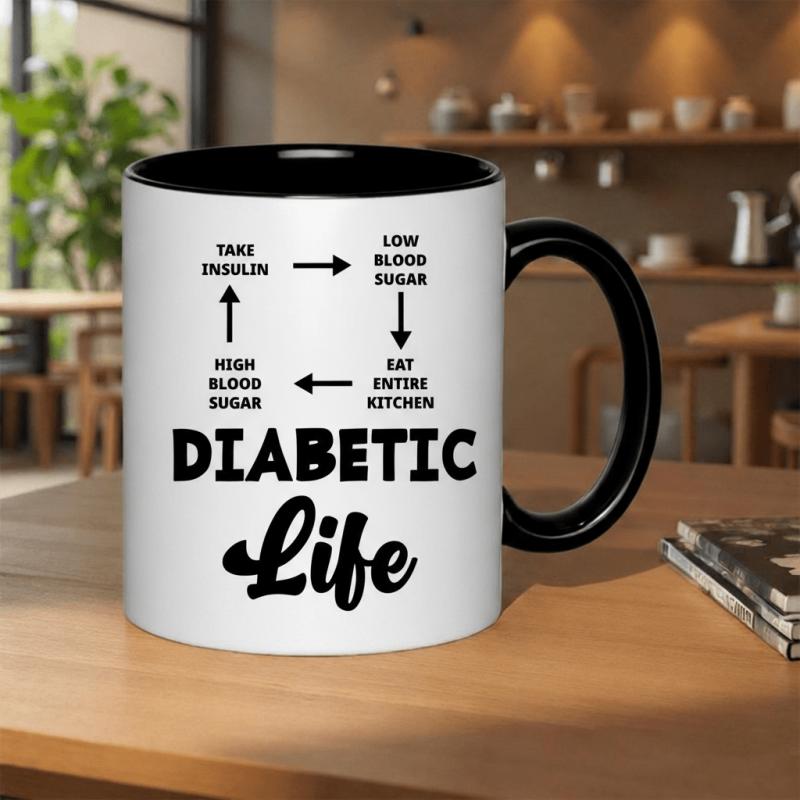 Tailorly Black Accent 11 oz Mug - diabetic life navigating high and low blood sugar with insulin and kitchen