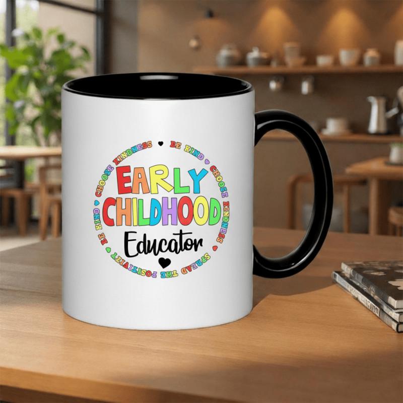 Tailorly Black Accent 11 oz Mug - early childhood educator be kind text