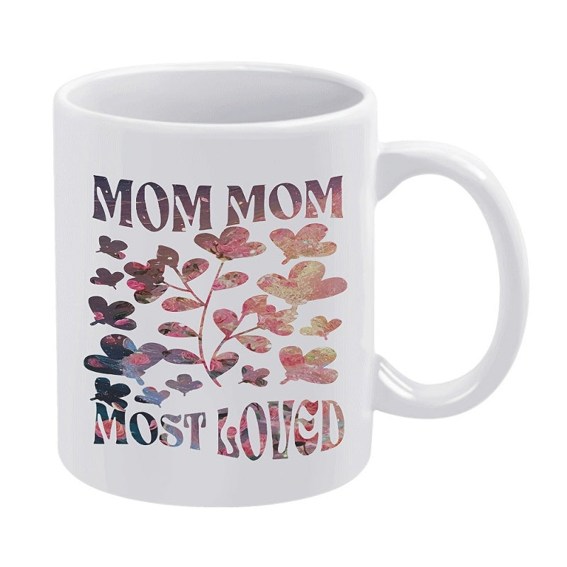Tailorly White Ceramic 11 oz Mug - Mom Mom Most Loved Artistic Botanical Elements Featuring Colorful Galaxy Patterns Within Leaves