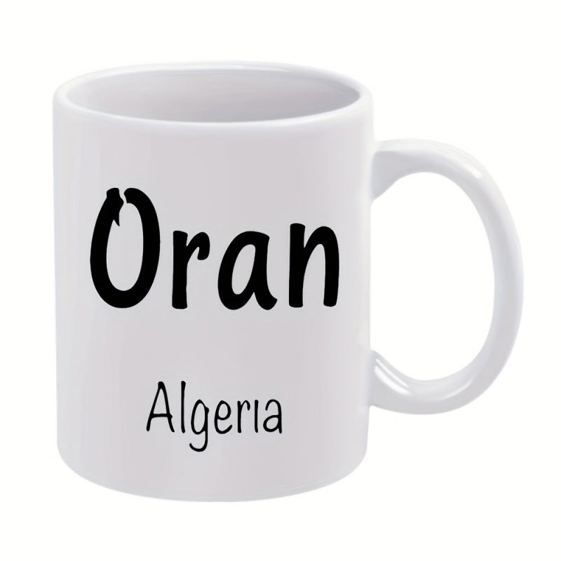 Tailorly White Ceramic 11 oz Mug - Oran Algeria Minimalist Black Bold Typography On A Pristine Plain Background Mug