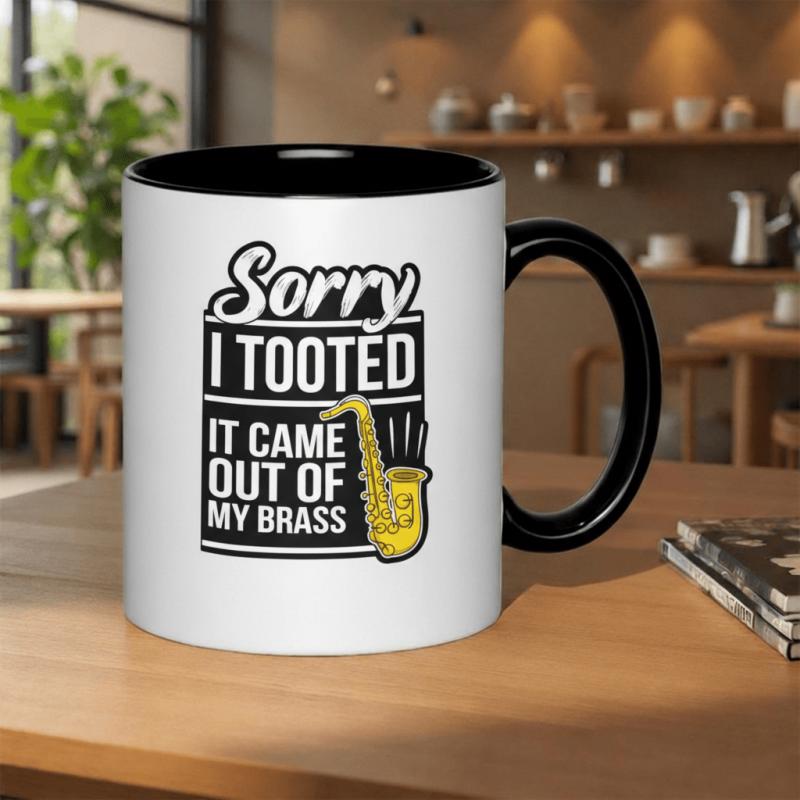 Tailorly Black Accent 11 oz Mug - sorry i tooted it my brass saxophone 11oz printed ceramic mug food grade ceramic 11oz capacity 325ml dishwasher