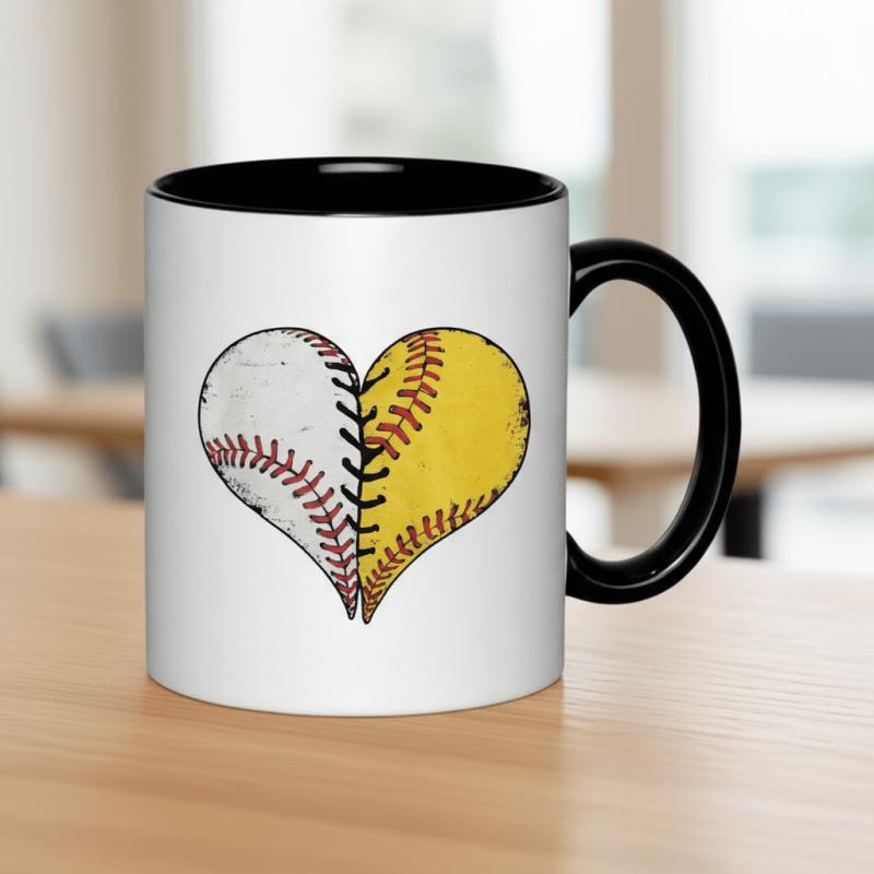 Tailorly Black Accent 11 oz Mug - baseball heart softball heart graphic