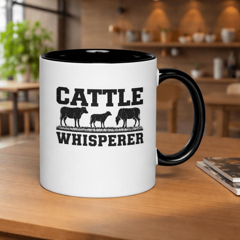 Tailorly Black Accent 11 oz Mug - cattle illustration
