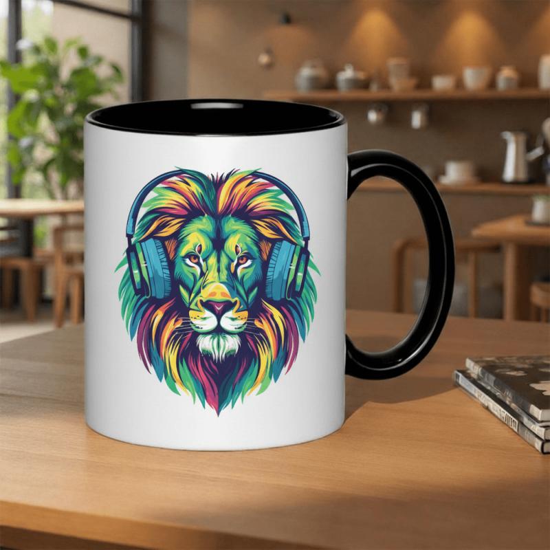 Tailorly Black Accent 11 oz Mug - headphones listening to