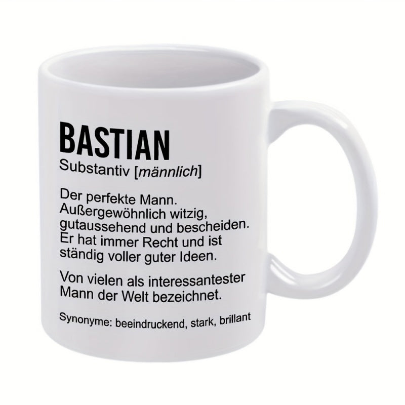 Tailorly White Ceramic 11 oz Mug - Bastian Modern Minimalist Black Typography In A Bold Dictionary Style Format Sign