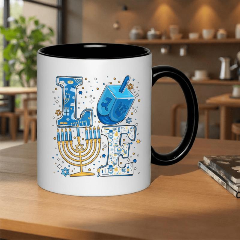 Tailorly Black Accent 11 oz Mug - festive design Hanukkah
