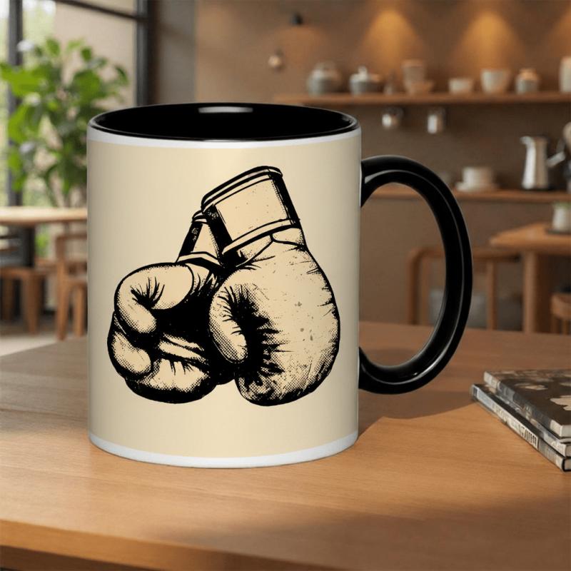 Tailorly Black Accent 11 oz Mug - vintage boxing gloves symbol of strength