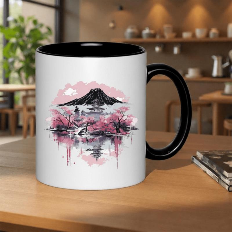 Tailorly Black Accent 11 oz Mug - japanese scene featuring cherry