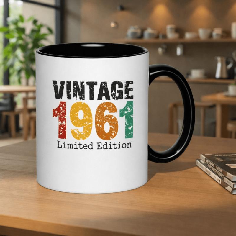 Tailorly Black Accent 11 oz Mug - vintage 1961 edition birthday gift illustration graphics