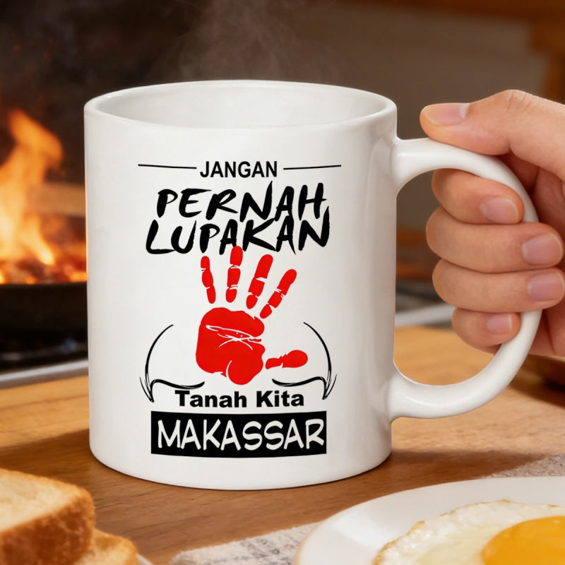 Tailorly White Ceramic 11 oz Mug - Vibrant Bold Red Artistic Handprint Featuring Expressive Textured Paint Strokes Handprint