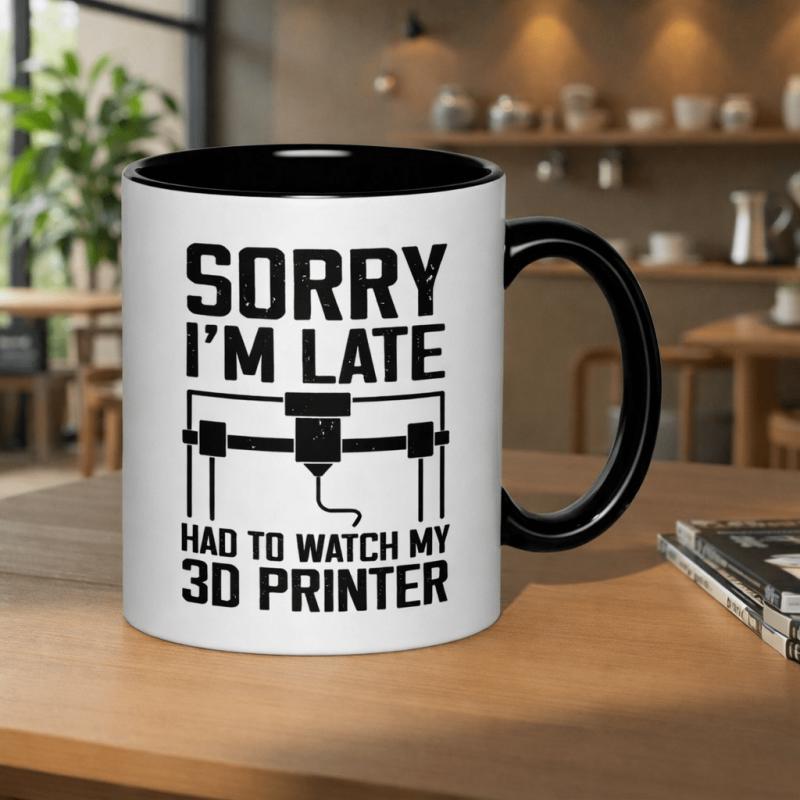 Tailorly Black Accent 11 oz Mug - sorry im late had to watch printed text