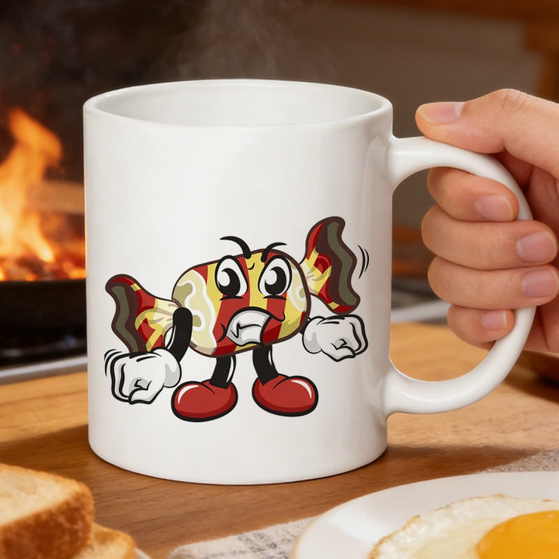 Tailorly White Ceramic 11 oz Mug - Angry Wrapped Sweets With Clenched Fists And White Gloved Hands Candy