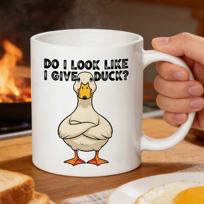 Tailorly White Ceramic 11 oz Mug - Do I Look Like I Give A Duck Grumpy White Duck With Crossed Wings And Indifferent Facial Expression Duck