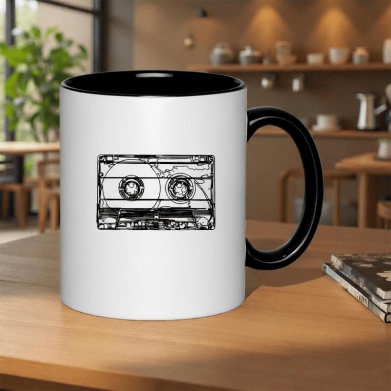 Tailorly Black Accent 11 oz Mug - retro cassette tape
