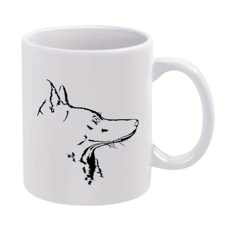 Tailorly White Ceramic 11 oz Mug - Minimalist Black Line Drawing Depicting A Loyal Shepherd Profile Artistic Dog