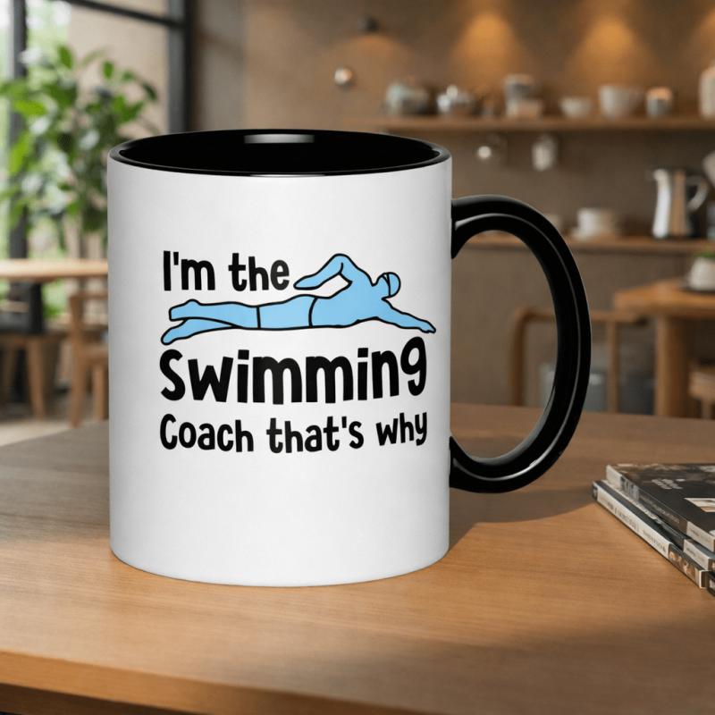Tailorly Black Accent 11 oz Mug - i am the swimming humorous swimmer text