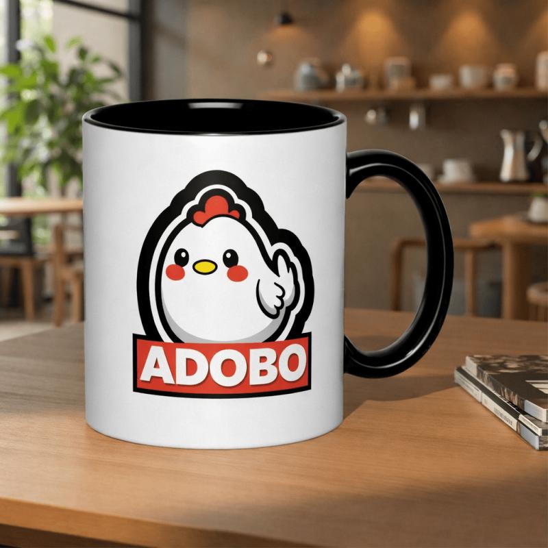 Tailorly Black Accent 11 oz Mug - adobo chicken cartoon